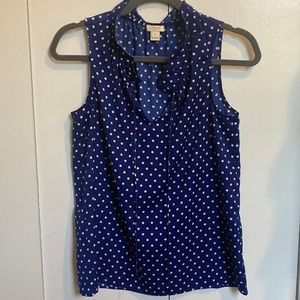 Jcrew Blue with White Polka Dot Ruffle Blouse
